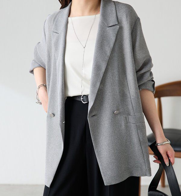  「【夏にも着られる/2サイズ展開】メッシュダブルジャケット」|テーラードジャケット|グレー