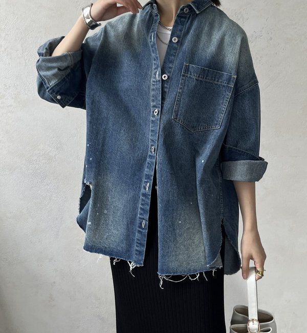  「【新色追加】ダメージデニムシャツ」|シャツ・ブラウス|ブルーその他1