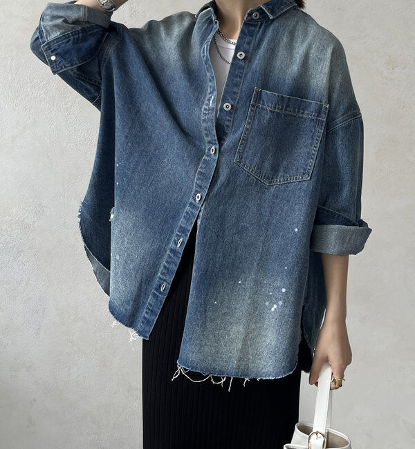  「【新色追加】ダメージデニムシャツ」|シャツ・ブラウス|