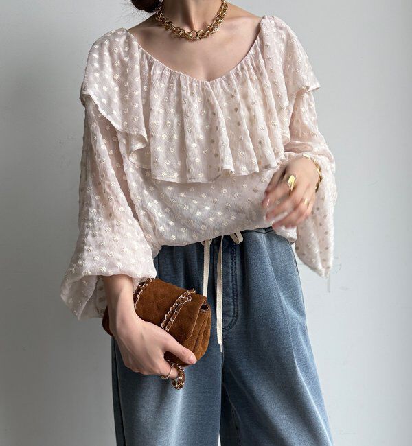  「フラワー刺繍フリルブラウス」|シャツ・ブラウス|