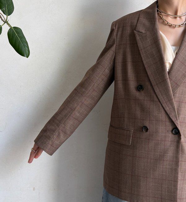  「肩パッドチェックダブルジャケット」|テーラードジャケット|