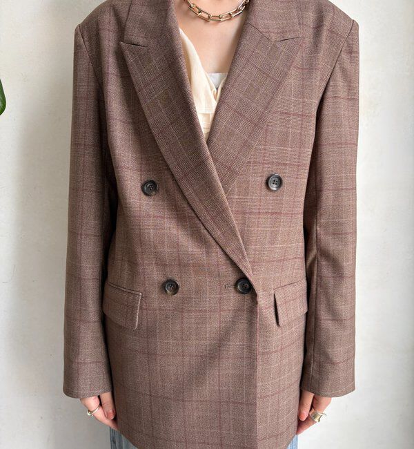  「肩パッドチェックダブルジャケット」|テーラードジャケット|