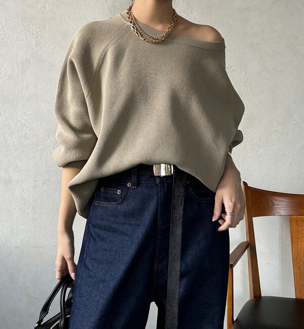  「ストレッチヤーン片畦ポンチョニット」|ニット・セーター|