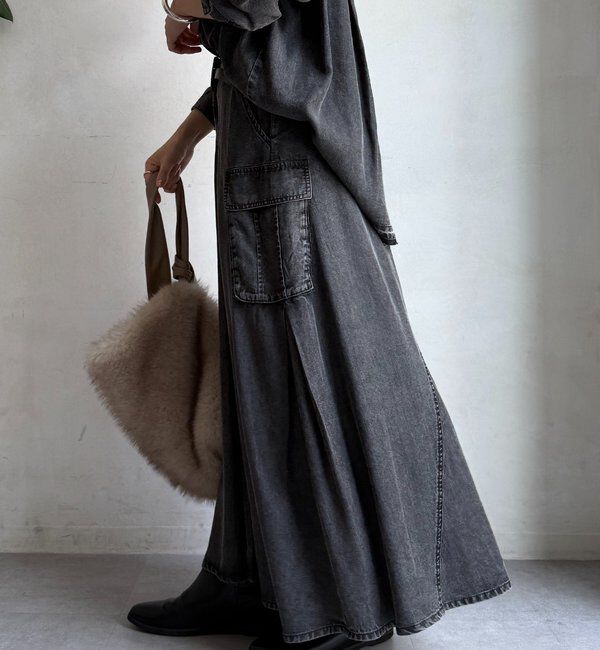  「リヨセルデニムカーゴスカート」|スカート|ブラック