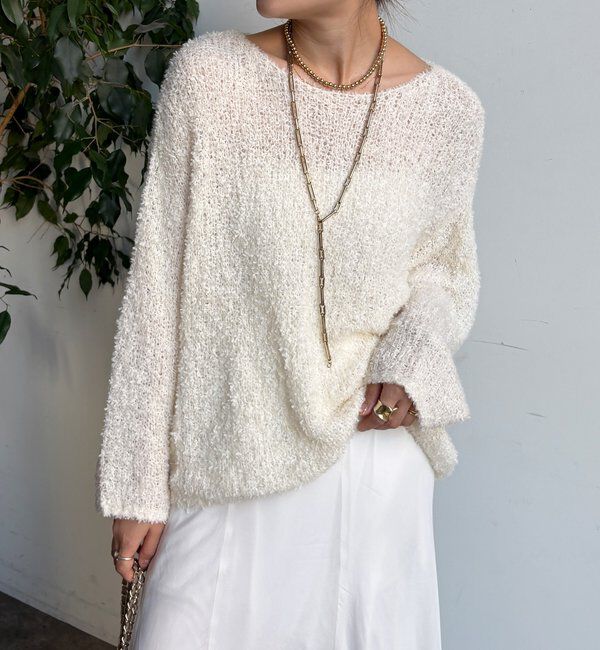  「リボンヤーンフェザープルオーバー」|ニット・セーター|オフホワイト