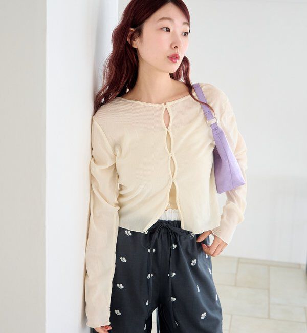  「【2サイズ展開】ストライプベロアフロッキー2wayカーディガン」|Tシャツ・カットソー|