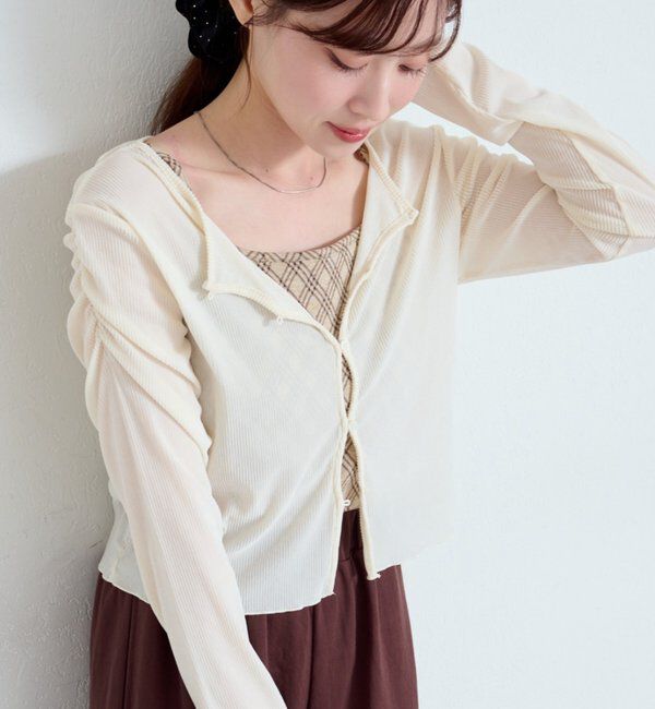  「【2サイズ展開】ストライプベロアフロッキー2wayカーディガン」|Tシャツ・カットソー|