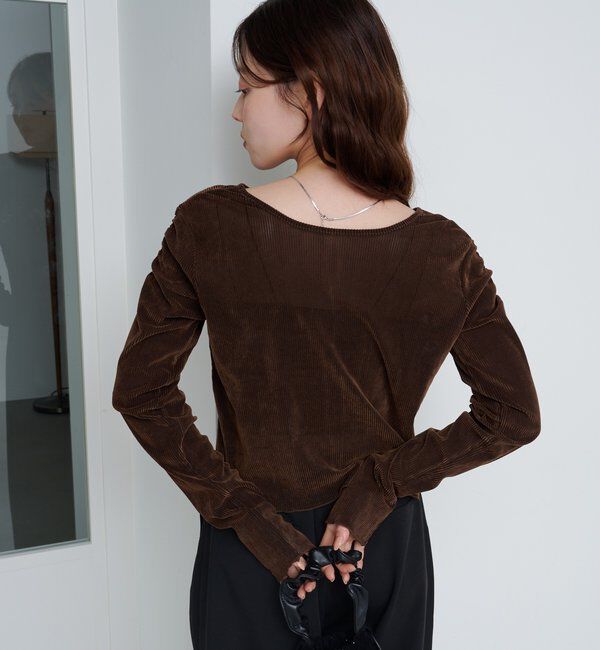  「【2サイズ展開】ストライプベロアフロッキー2wayカーディガン」|Tシャツ・カットソー|