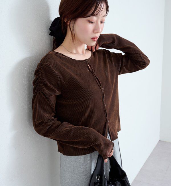  「【2サイズ展開】ストライプベロアフロッキー2wayカーディガン」|Tシャツ・カットソー|