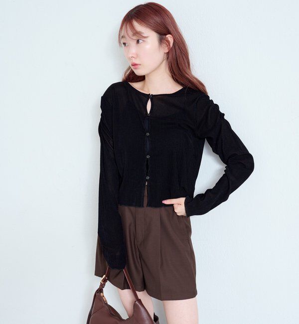  「【2サイズ展開】ストライプベロアフロッキー2wayカーディガン」|Tシャツ・カットソー|