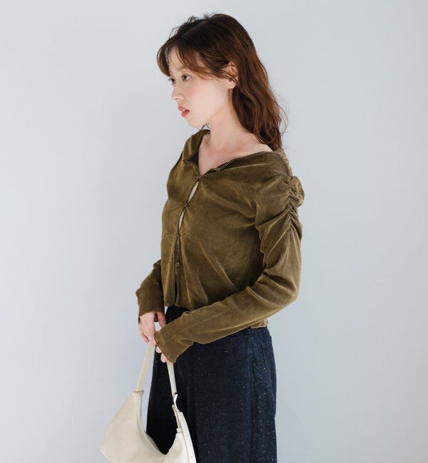  「【2サイズ展開】ストライプベロアフロッキー2wayカーディガン」|Tシャツ・カットソー|