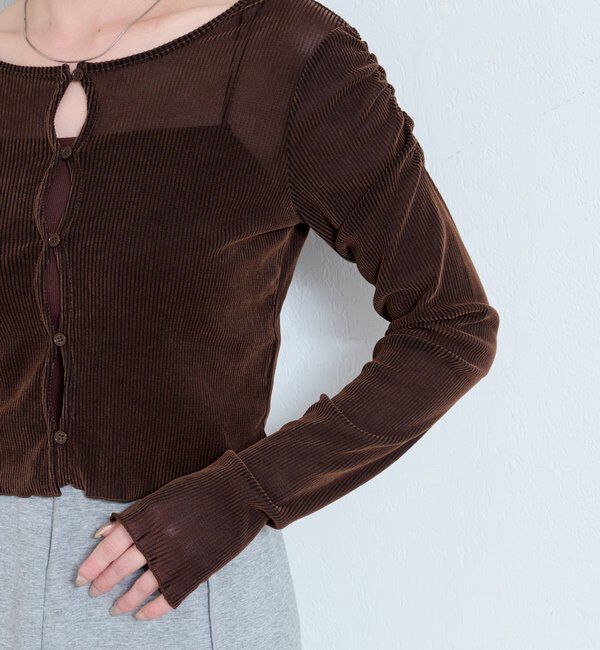  「【2サイズ展開】ストライプベロアフロッキー2wayカーディガン」|Tシャツ・カットソー|