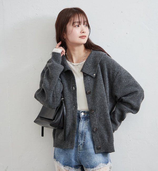  「襟付きプレートニットカーディガン」|カーディガン|