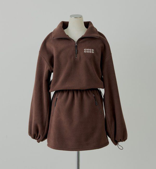  「ハーフジップフリースミニワンピース」|ワンピース|ブラウン