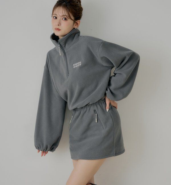  「ハーフジップフリースミニワンピース」|ワンピース|グレー