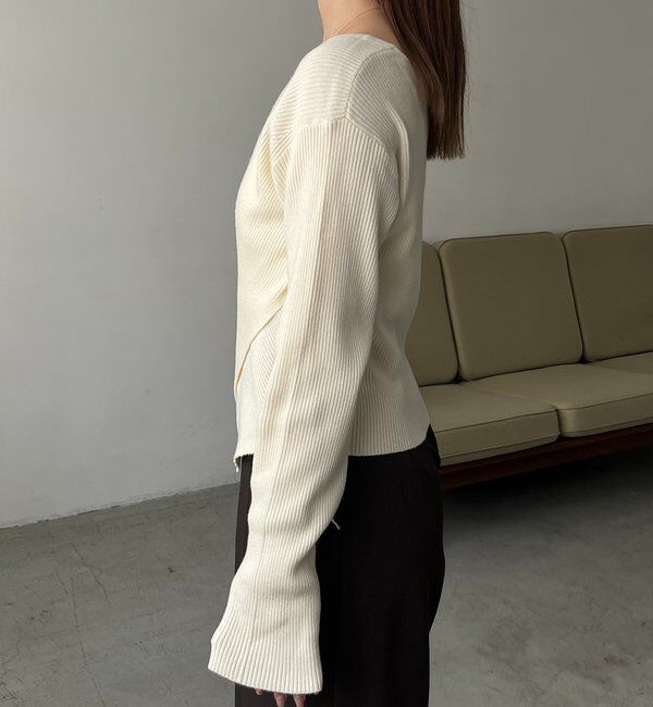  「【新色/ライトベージュ・グレー】クロスVネックニット」|ニット・セーター|