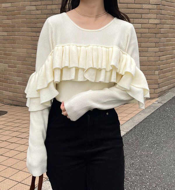  「【2WAYで着用可能】ベアフリルニット」|ニット・セーター|