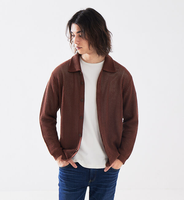 ABAHOUSE「メッシュニット ポロ カーディガン / サマーニット」|カーディガン|ライトブラウン