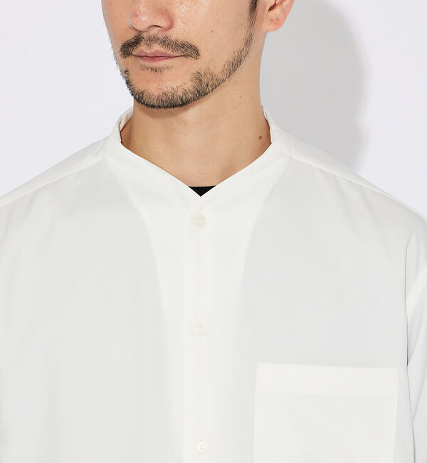 ABAHOUSE「【変形襟】トロミシャンブレー カラーレス 半袖シャツ / バンドカラー」|シャツ・ブラウス|