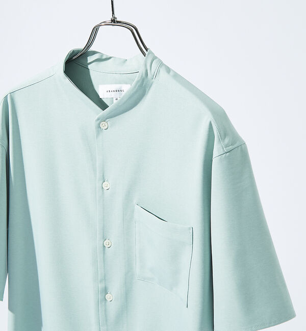 ABAHOUSE「【変形襟】トロミシャンブレー カラーレス 半袖シャツ / バンドカラー」|シャツ・ブラウス|