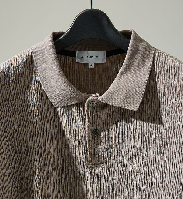 ABAHOUSE「ベロアプリーツ ニットポロシャツ / オーバーサイズ」|ポロシャツ|