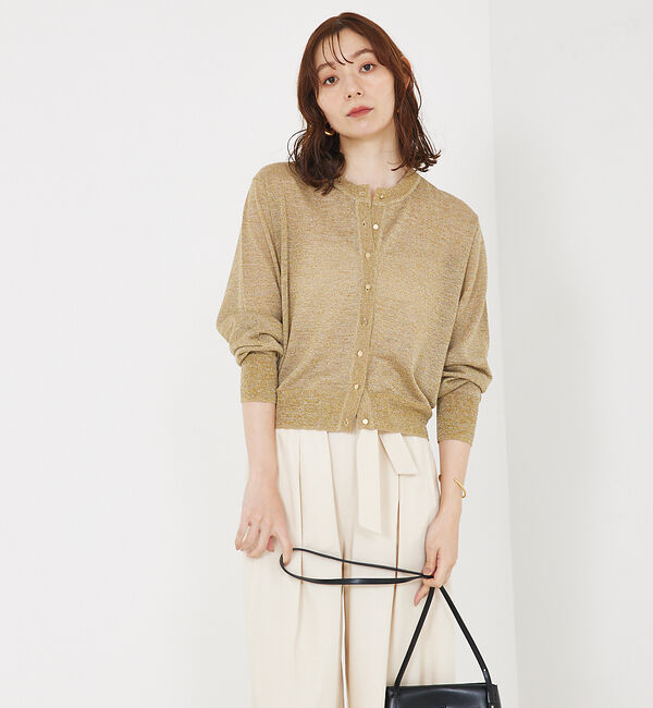 qualite「【夏の羽織りにおすすめ】ラメハイゲージニットカーデ」|カーディガン|