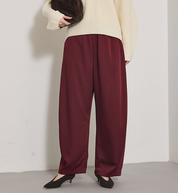 qualite「【気品あるツヤ感】ジョーゼットサテンワイドパンツ」|その他|ボルドー