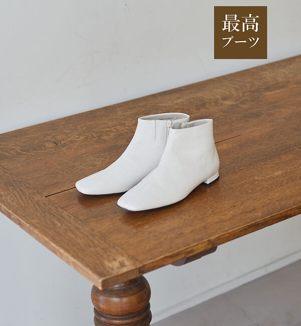 AU BANNISTER「【最高ブーツ/パリ】ローヒールスクエアトゥブーツ」|ショートブーツ|ホワイト