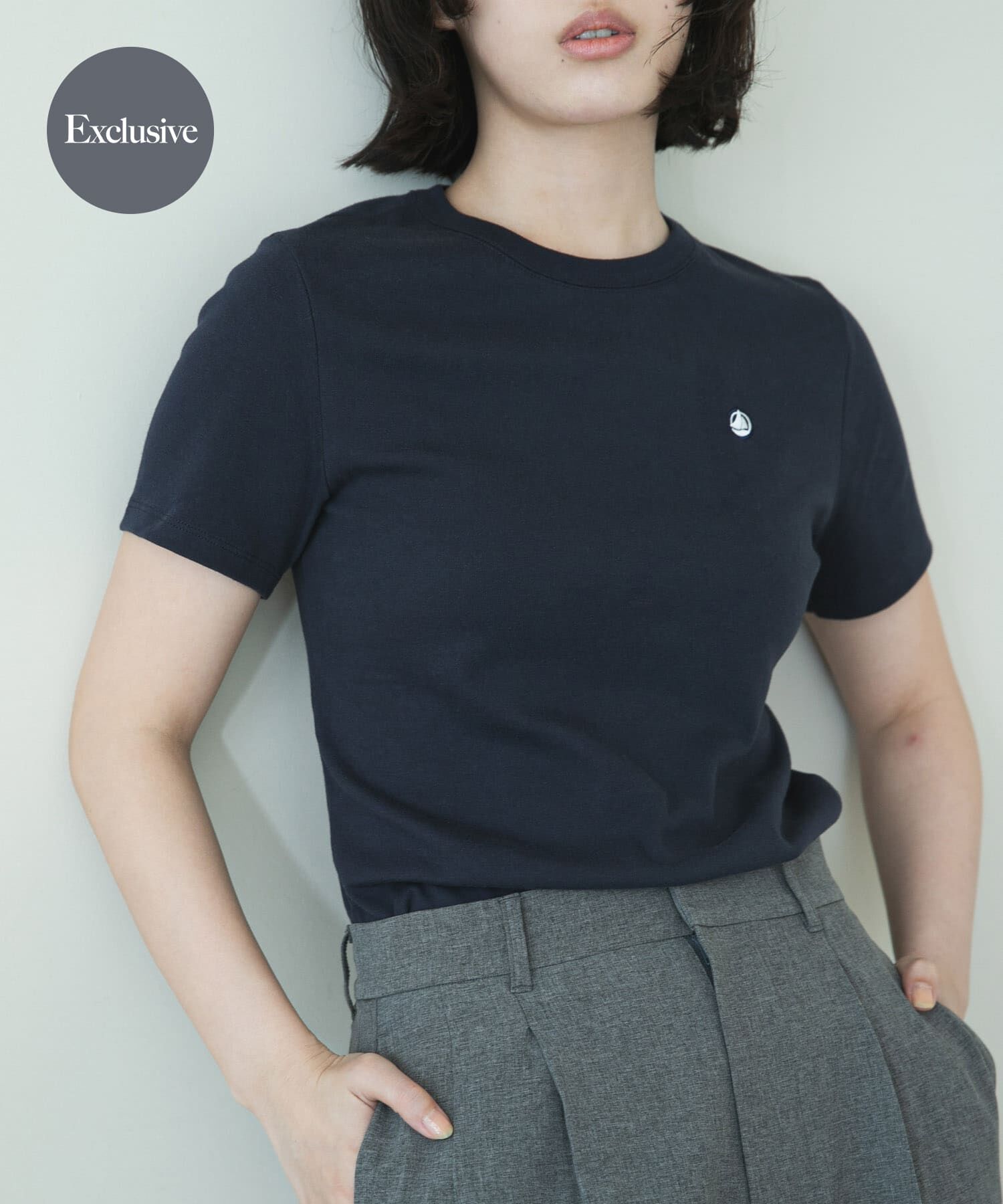 URBAN RESEARCH DOORS「『別注』PETIT BATEAU&times;DOORS　embroideryt-shirts」|Tシャツ・カットソー|ネイビー