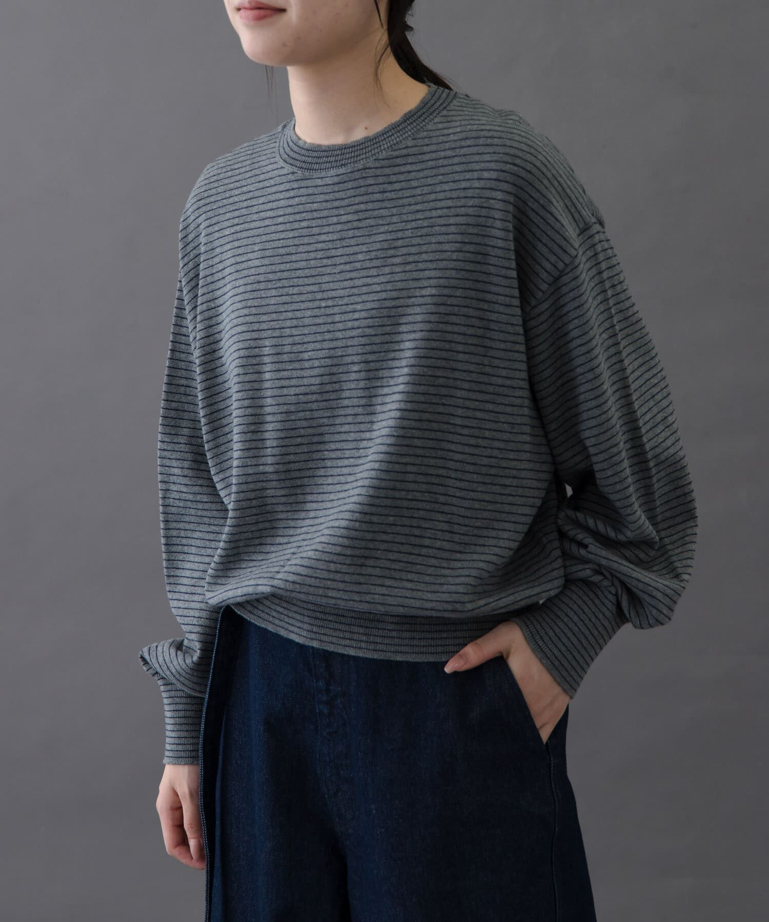 URBAN RESEARCH DOORS「FORK&SPOON　ボーダークルーネックニット」|ニット・セーター|グレー系その他