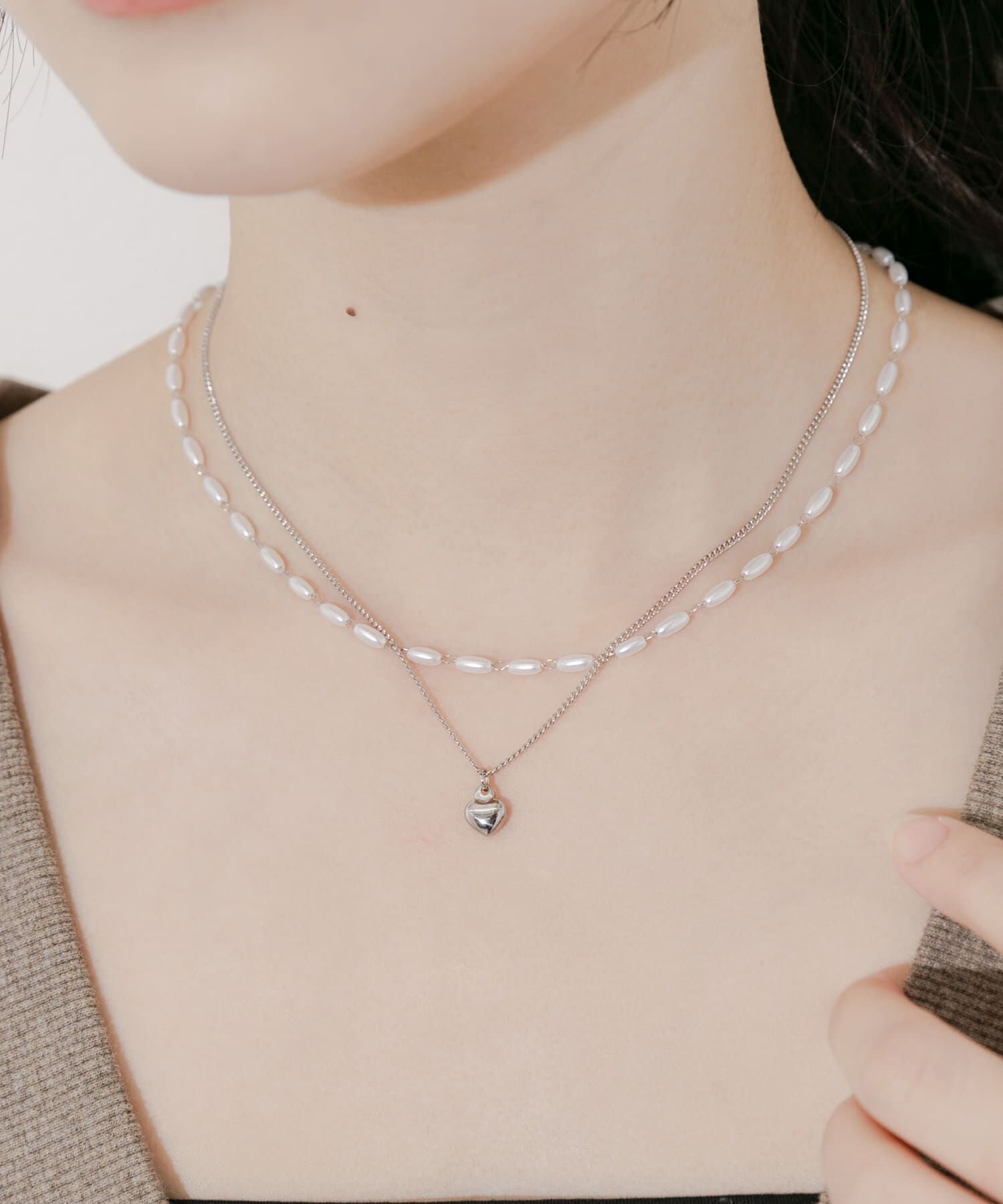 SMELLY「ステンレスハートトップパール2セットネックレス」|ネックレス|
