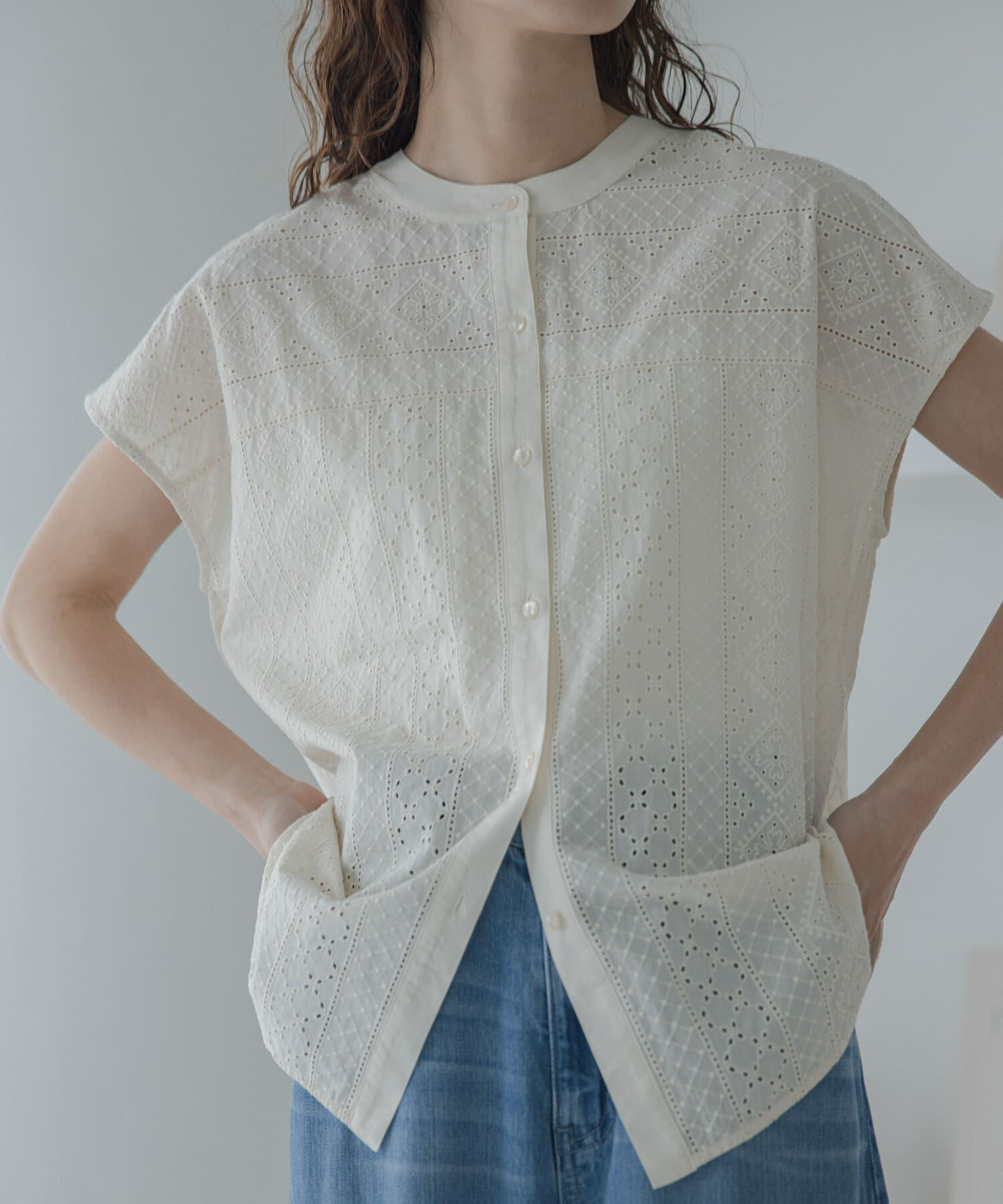 Sonny Label 「バンドカラーコットンレースシャツ」|シャツ・ブラウス|