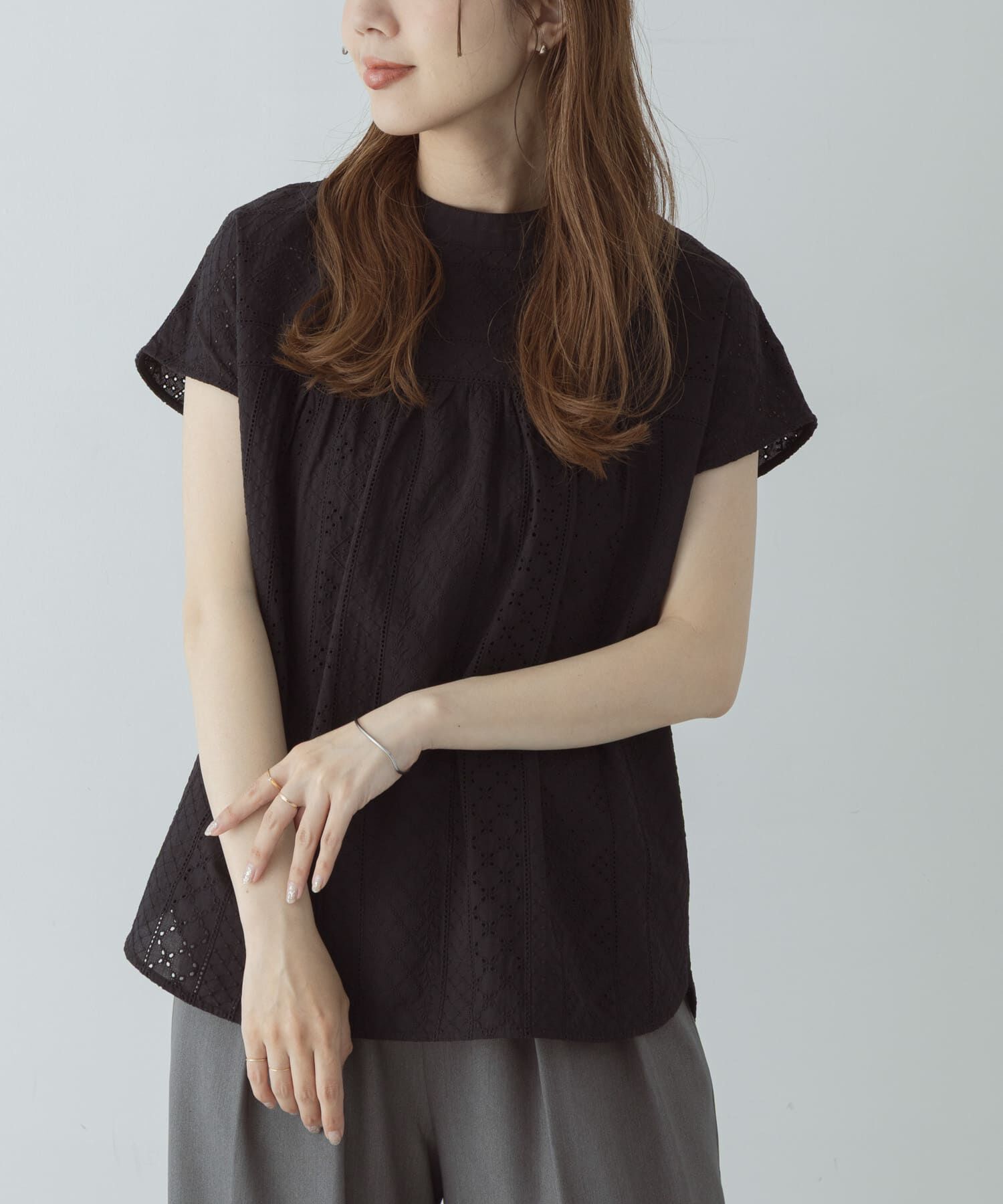 Sonny Label 「バンドカラーコットンレースシャツ」|シャツ・ブラウス|ブラック