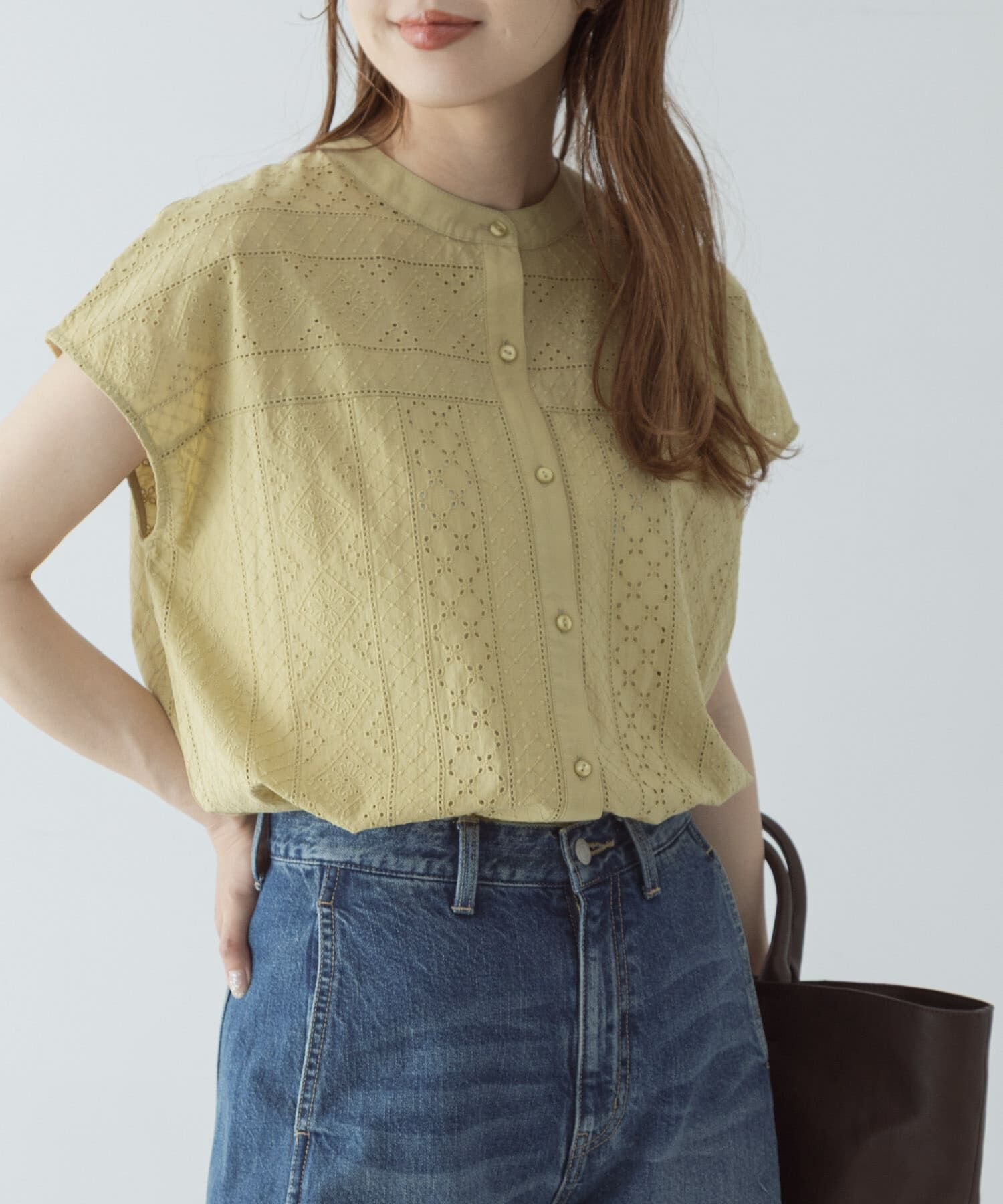 Sonny Label 「バンドカラーコットンレースシャツ」|シャツ・ブラウス|グリーン系その他