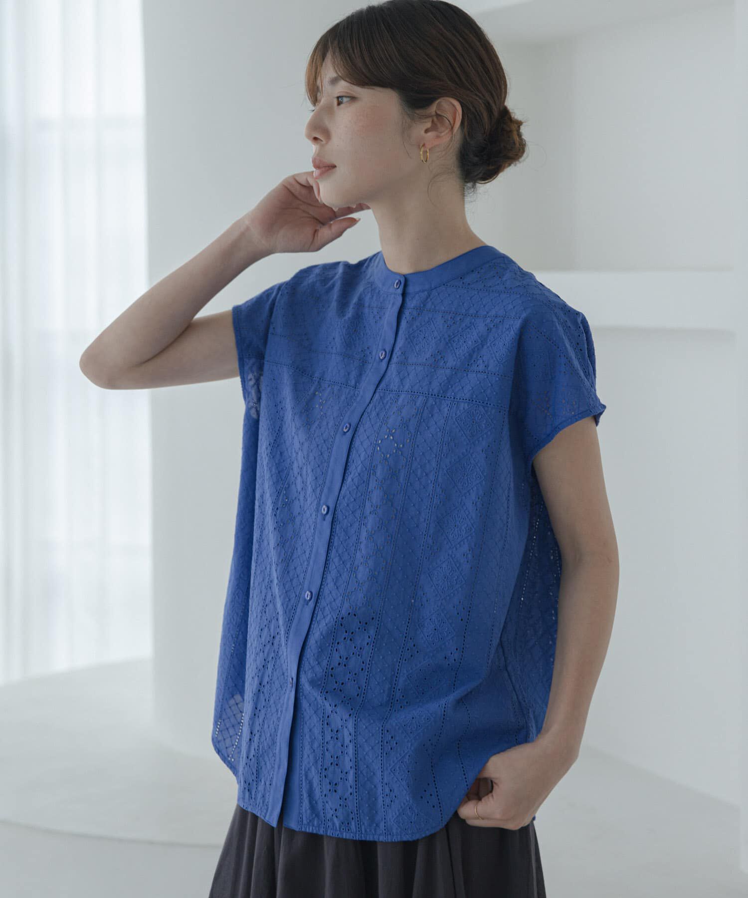 Sonny Label 「バンドカラーコットンレースシャツ」|シャツ・ブラウス|