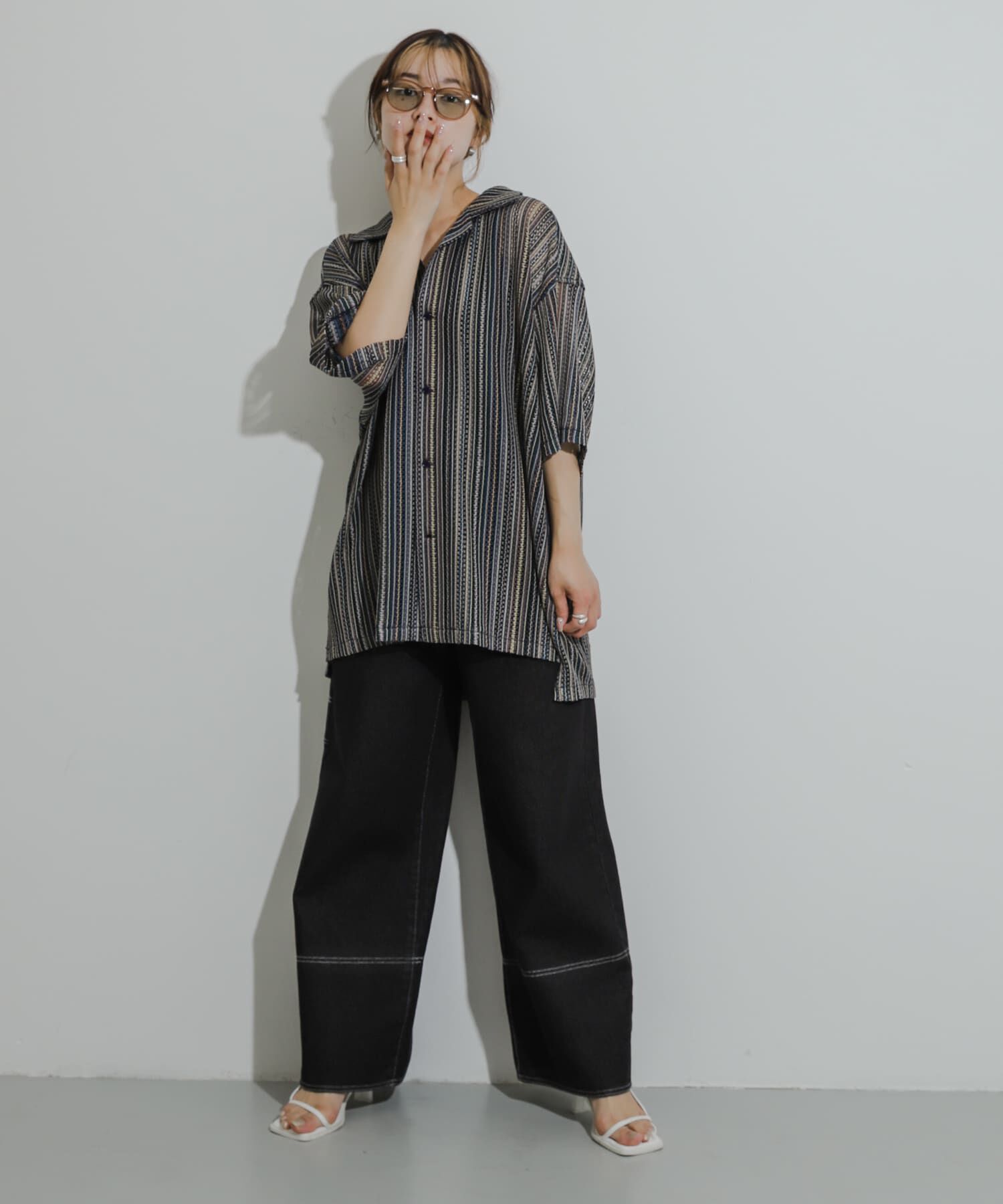 SENSE OF PLACE by URBAN RESEARCH「『ユニセックス』『洗濯可』アソートレースオープンカラーシャツ(5分袖)」|シャツ・ブラウス|