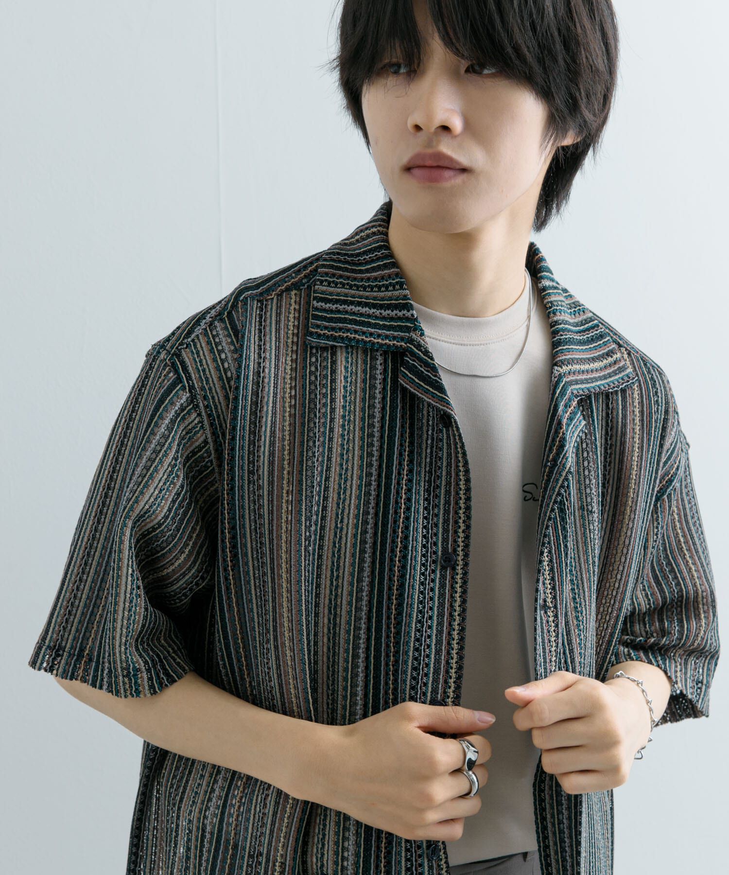 SENSE OF PLACE by URBAN RESEARCH「『ユニセックス』『洗濯可』アソートレースオープンカラーシャツ(5分袖)」|シャツ・ブラウス|