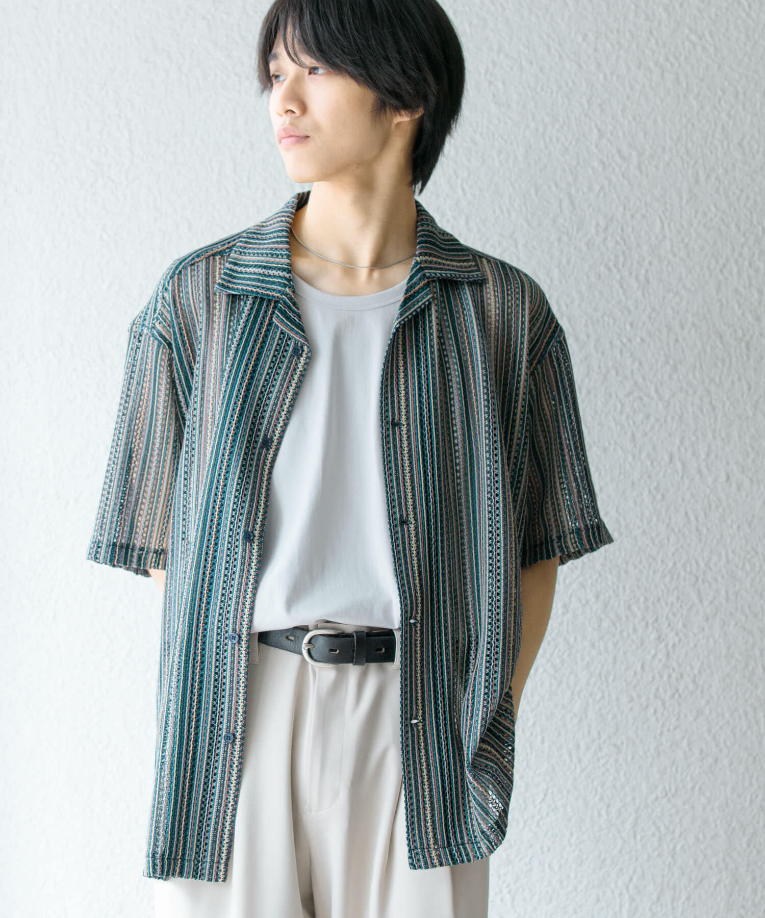 SENSE OF PLACE by URBAN RESEARCH「『ユニセックス』『洗濯可』アソートレースオープンカラーシャツ(5分袖)」|シャツ・ブラウス|