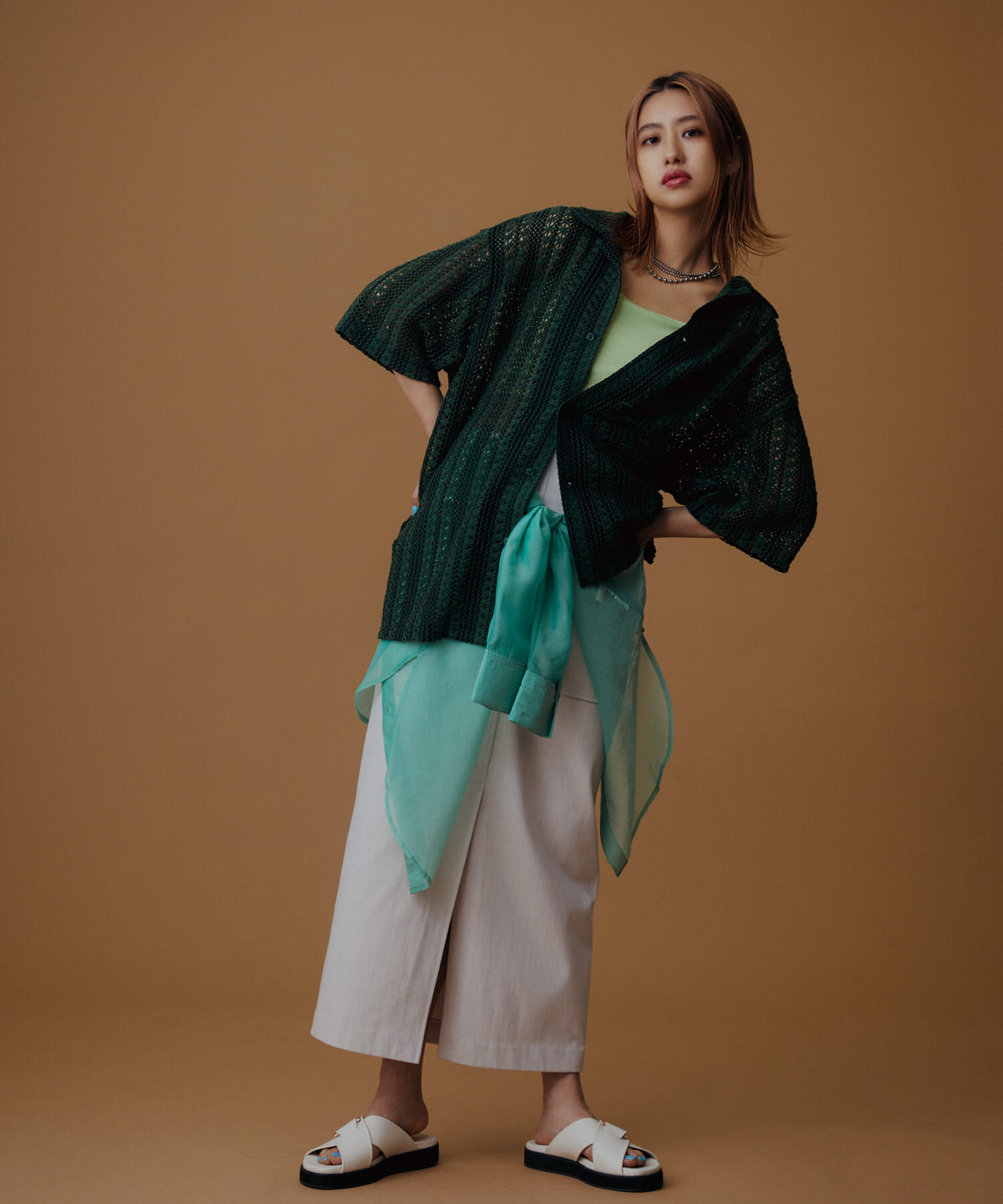 SENSE OF PLACE by URBAN RESEARCH「『ユニセックス』『洗濯可』アソートレースオープンカラーシャツ(5分袖)」|シャツ・ブラウス|