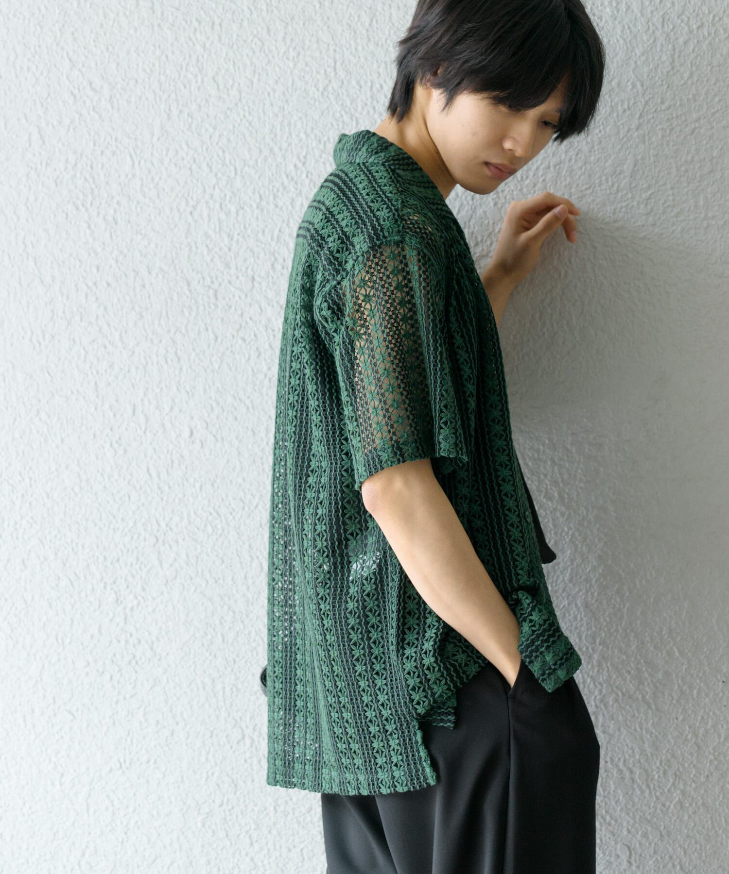 SENSE OF PLACE by URBAN RESEARCH「『ユニセックス』『洗濯可』アソートレースオープンカラーシャツ(5分袖)」|シャツ・ブラウス|