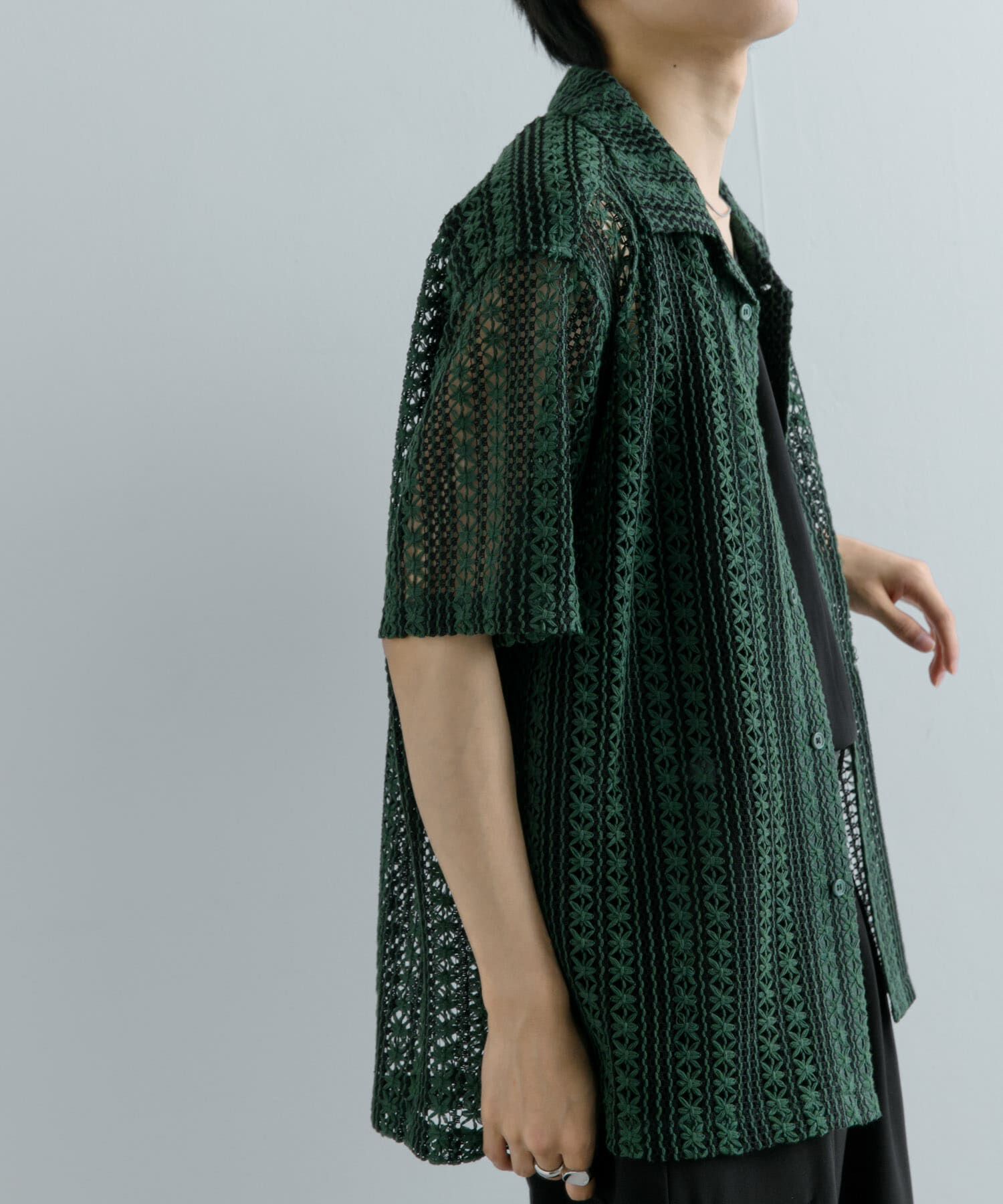 SENSE OF PLACE by URBAN RESEARCH「『ユニセックス』『洗濯可』アソートレースオープンカラーシャツ(5分袖)」|シャツ・ブラウス|