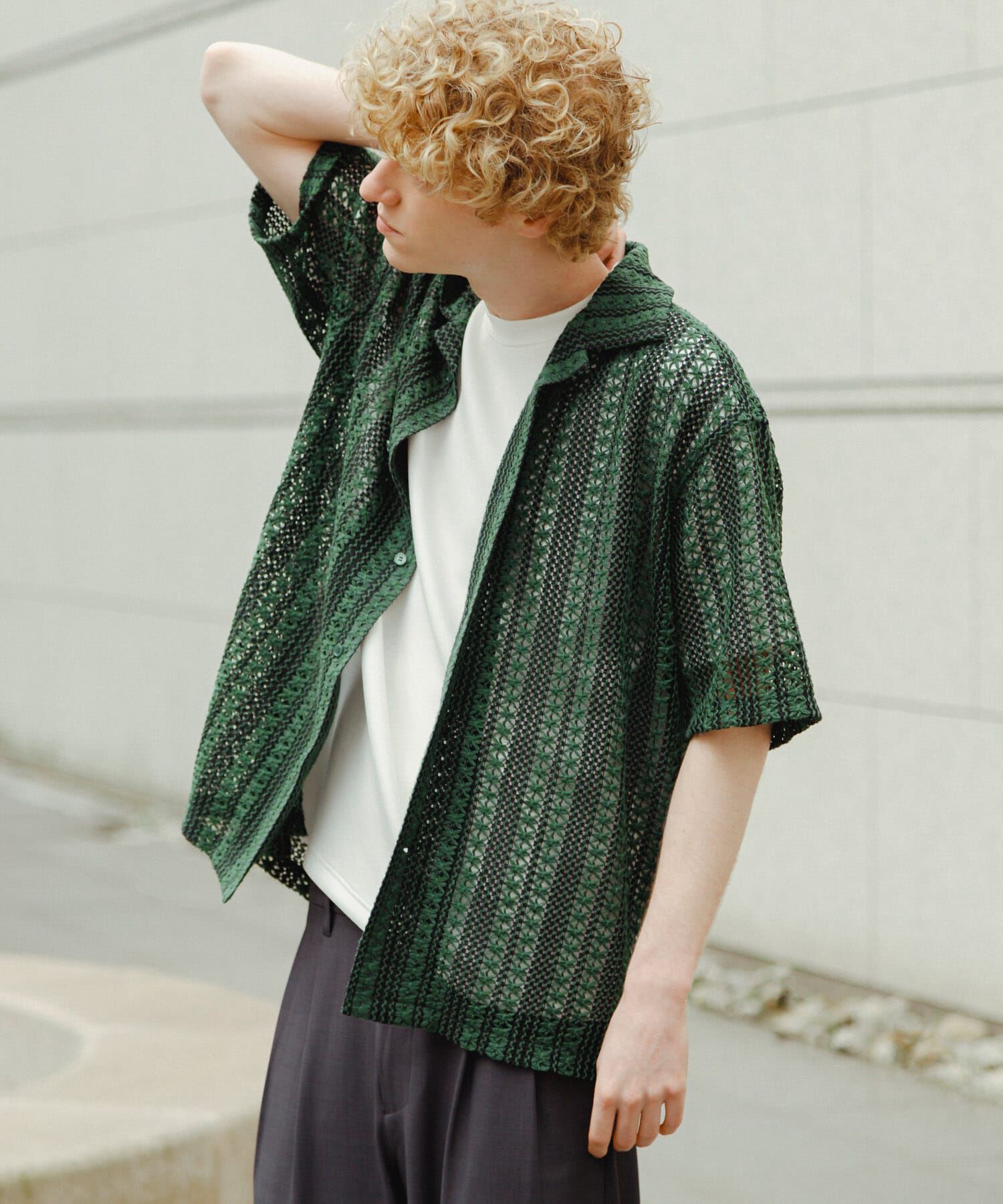 SENSE OF PLACE by URBAN RESEARCH「『ユニセックス』『洗濯可』アソートレースオープンカラーシャツ(5分袖)」|シャツ・ブラウス|