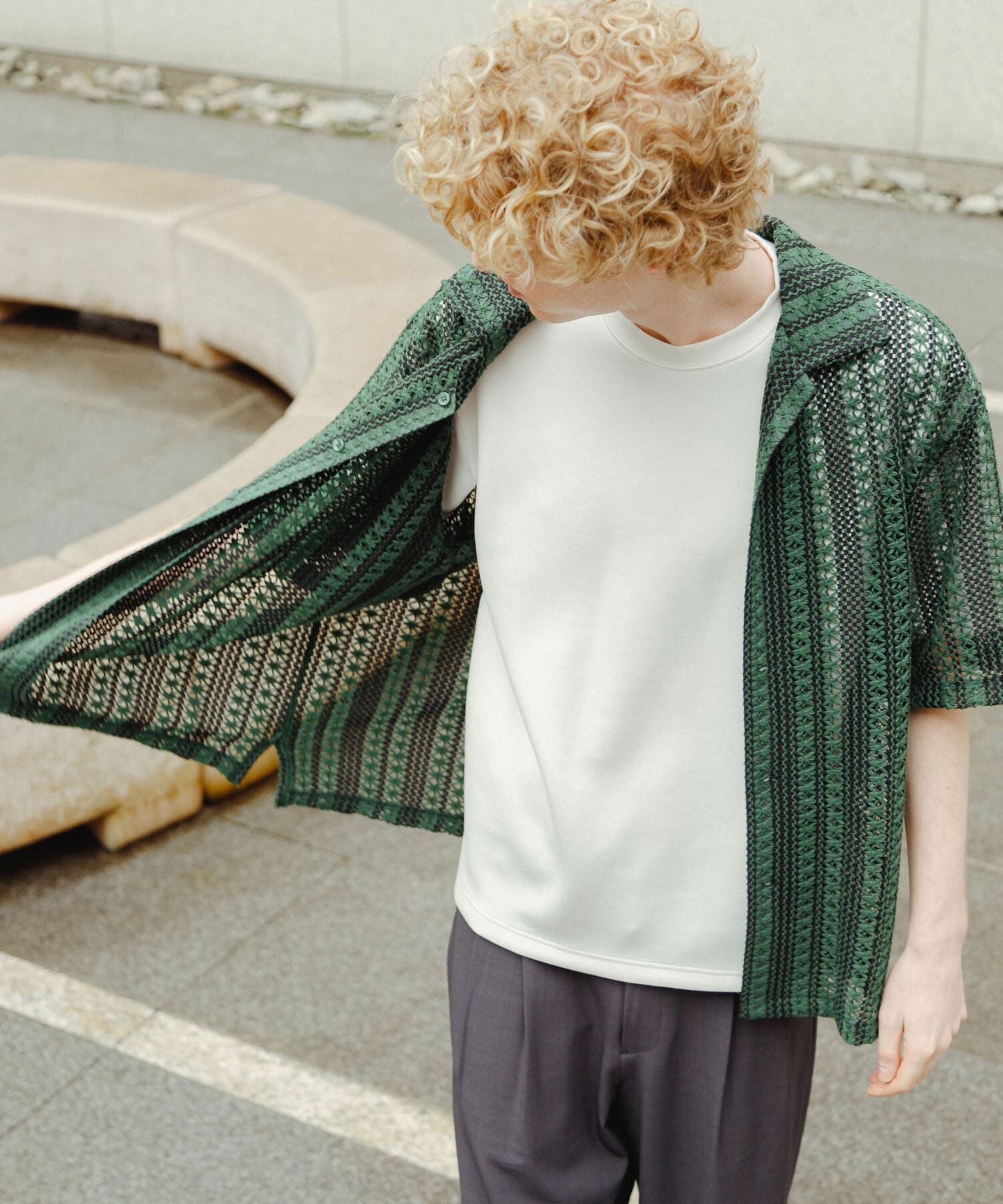 SENSE OF PLACE by URBAN RESEARCH「『ユニセックス』『洗濯可』アソートレースオープンカラーシャツ(5分袖)」|シャツ・ブラウス|