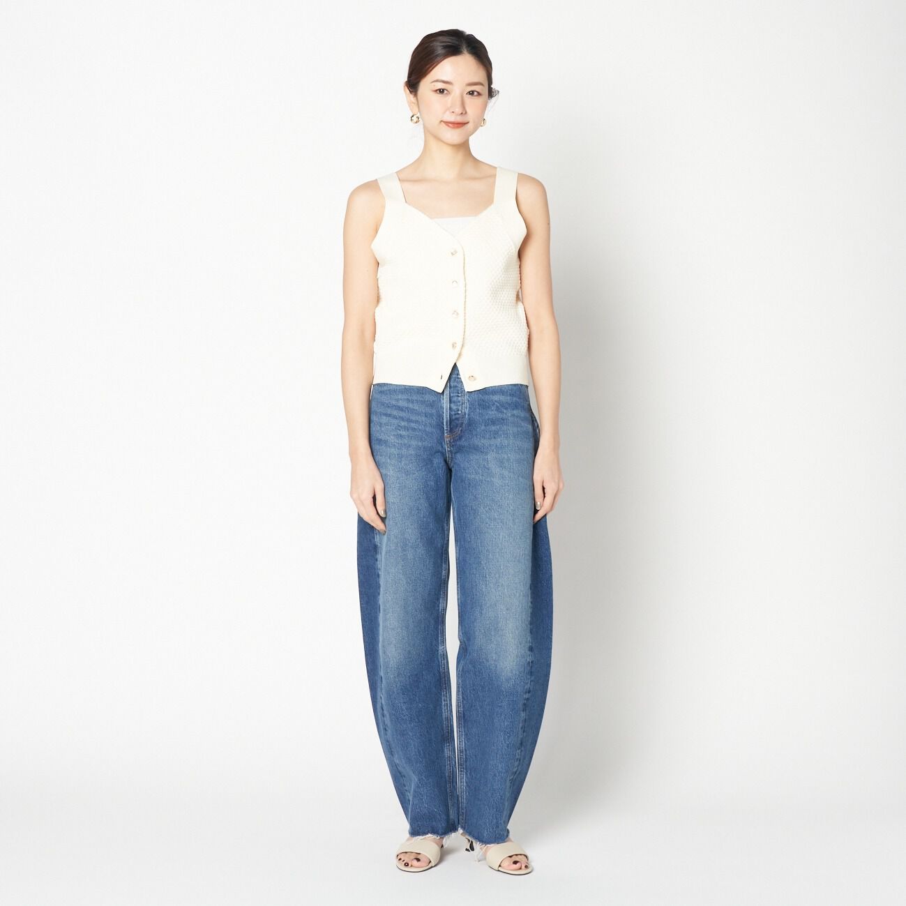 HELIOPOLE「HELIOPOLE POPCORN KNIT BIJOU BUTTON VEST」|ニット・セーター|