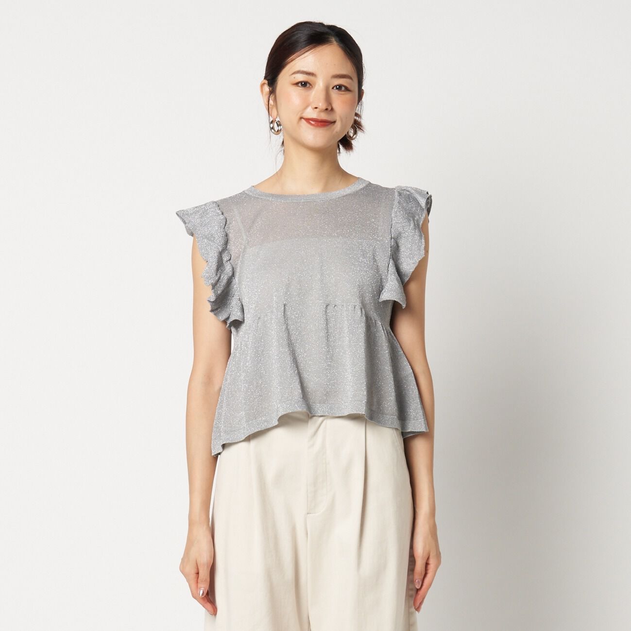  「three dots RUFFLE TOP」|ニット・セーター|