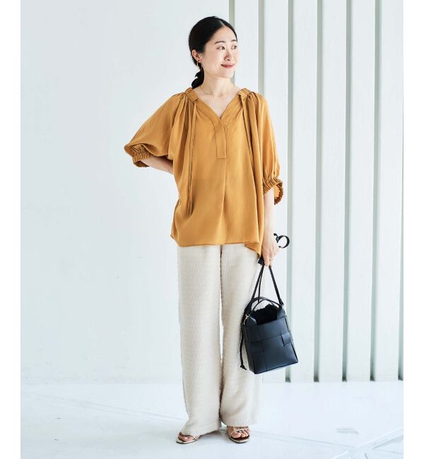 le.coeur blanc「シアーVネックギャザーブラウス」|シャツ・ブラウス|