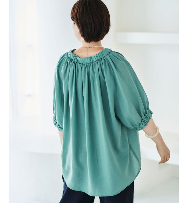 le.coeur blanc「シアーVネックギャザーブラウス」|シャツ・ブラウス|