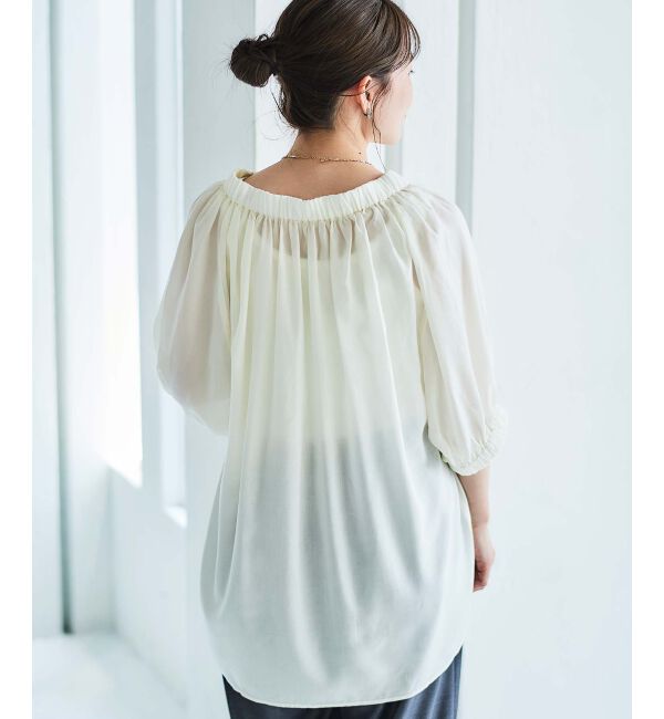 le.coeur blanc「シアーVネックギャザーブラウス」|シャツ・ブラウス|
