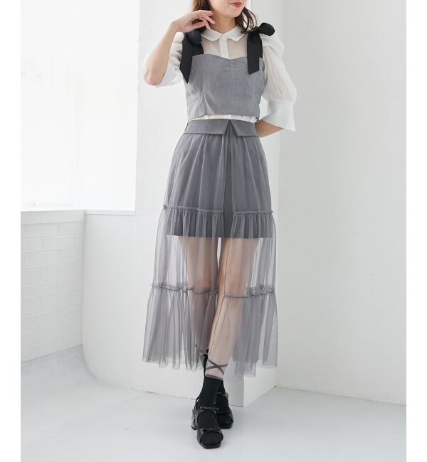 MAJESTICLEGON「クリアビジューヒールリボンサンダル」|サンダル|