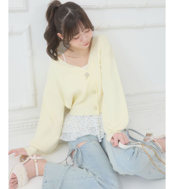  「クローバーボタンUVカットカーデ」|カーディガン|イエロー